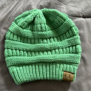 C.C Beanie. TWO.  (green and cream)
